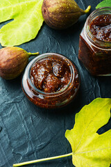 Fig jam in a glass jar