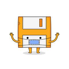 Cute floppy disk cartoon character wearing mask