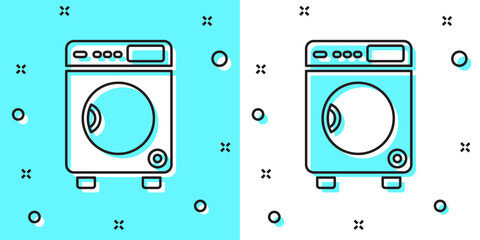 Black line Washer icon isolated on green and white background. Washing machine icon. Clothes washer - laundry machine. Home appliance symbol. Random dynamic shapes. Vector.