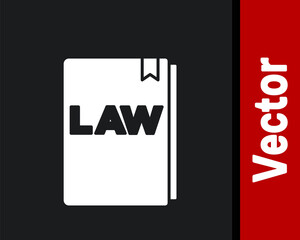 White Law book icon isolated on black background. Legal judge book. Judgment concept. Vector.
