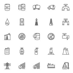 Gas and oil industry line icons set. linear style symbols collection, outline signs pack. vector graphics. Set includes icons as derrick rig, crude oil barrel price, gasoline tank, jerry can, canister