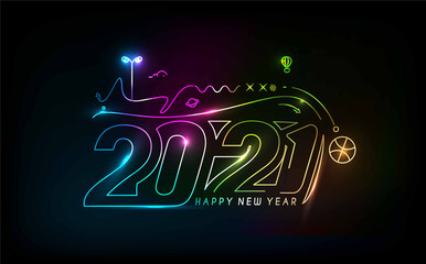 Happy New Year 2021 lighting Text Typography Design Patter, Vector illustration.