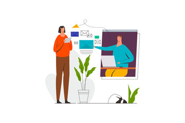 Email marketing, newsletter sending. Electronic mail message concept as part of business marketing strategy. Webmail or mobile service layout for website. Flat vector illustration