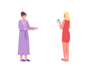 Female delivery worker and customer during lockdown flat color vector faceless character set. Pandemic shipping service isolated cartoon illustration for web graphic design and animation collection