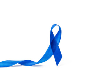 Cancer men. Awareness of men health in November with blue prostate cancer ribbon isolated on white...
