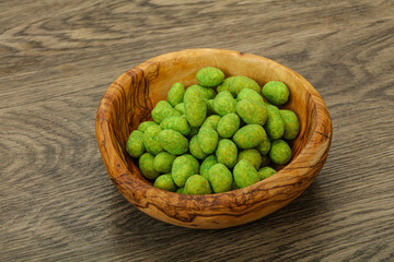 Spicy wasabi peanuts in the bowl