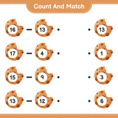 Count and match, count the number of Cookies and match with right numbers. Educational children game, printable worksheet, vector illustration