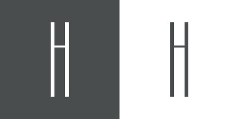 Logotipo inicial letra H simple en linea delgada en fondo gris y fondo blanco
