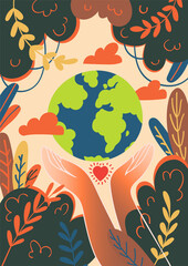 Poster. The planet is in our hands. Vector illustration. Flat style.