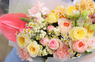 Flower composition. Macro photo. A Beautiful bouquet of fresh flowers.