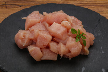 Raw diced chicken for cooking