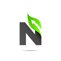 leaf logo with letter n concept, eco logo letter n