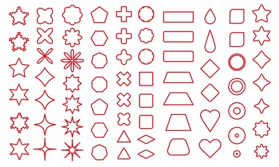 Vector basic shape collection for your design. Red linear polygonal elements with sharp and rounded edges