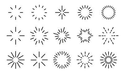 Starburst icon set. Sunbursts, explosion effects, bright firework, decoration twinkle, shiny flash, glowing light effect collection 