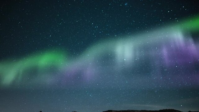 Aurora Milky Way Galaxy Time Lapse Spring Sky Stars Over Hills