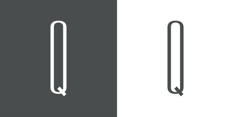 Logotipo inicial letra Q simple en linea delgada en fondo gris y fondo blanco