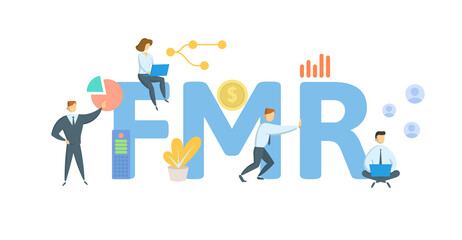 Fototapeta premium FMR, Fair Market Rent. Concept with keywords, people and icons. Flat vector illustration. Isolated on white background.