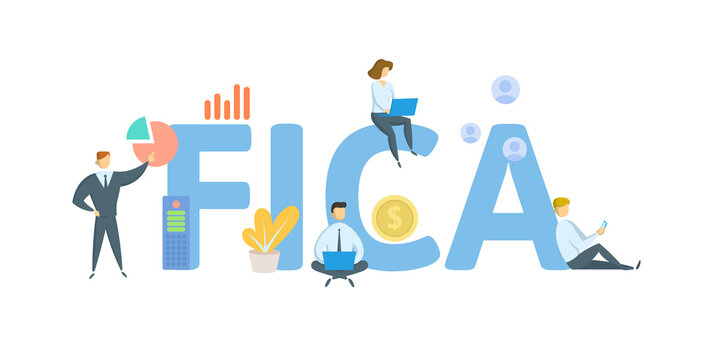 FICA, Federal Insurance Contributions Act. Concept with keywords, people and icons. Flat vector illustration. Isolated on white background.