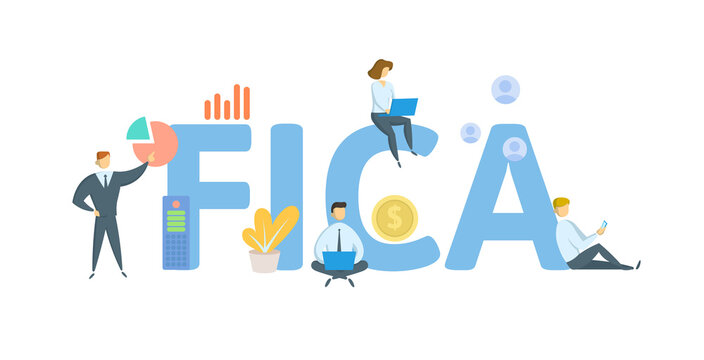 FICA, Federal Insurance Contributions Act. Concept with keywords, people and icons. Flat vector illustration. Isolated on white background.