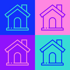Pop art line House icon isolated on color background. Home symbol. Vector Illustration.
