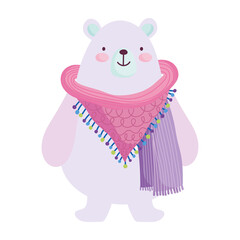 merry christmas, polar bear with scarf cartoon celebration icon isolation