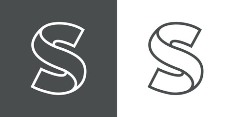 Logotipo inicial letra S tridimensional en linea delgada en fondo gris y fondo blanco © teracreonte