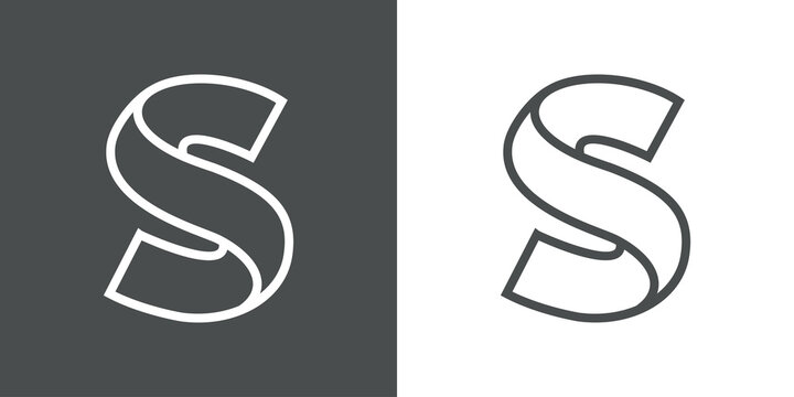 Logotipo inicial letra S tridimensional en linea delgada en fondo gris y fondo blanco