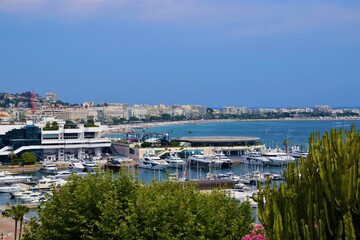 Panoramic view of the Old Port, Croisette, city and coast, Cannes, South of France