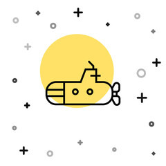 Black line Submarine icon isolated on white background. Military ship. Random dynamic shapes. Vector.