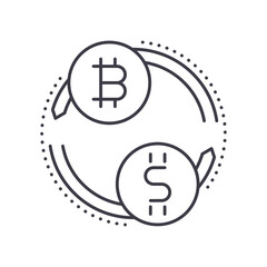 Cryptocurrency exchange icon, linear isolated illustration, thin line vector, web design sign, outline concept symbol with editable stroke on white background.