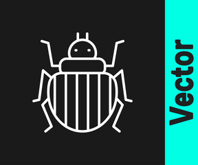 White line Colorado beetle icon isolated on black background. Vector.