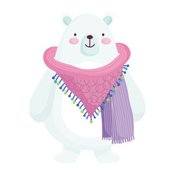 merry christmas, polar bear with scarf cartoon celebration icon isolation