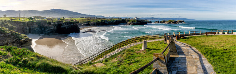 view of the coast and beaches near Playa de Catedrales in Galicia