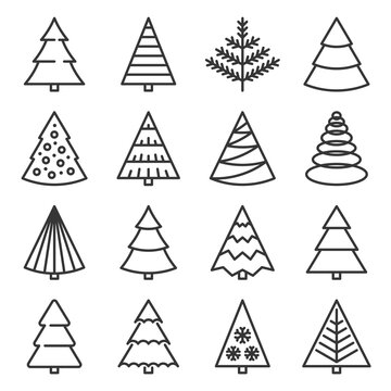 Christmas Tree Icons Set on White Background. Vector