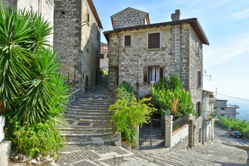 A narrow street among the old houses of Patrica, a medieval village in the Lazio region, Italy.
