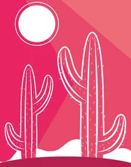 Door stickers Pink cactus plant desert sun scene landscape pink color