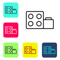 Black line Toy building block bricks for children icon isolated on white background. Set icons in color square buttons. Vector.