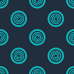 Green line Checker game chips icon isolated seamless pattern on blue background. Vector.