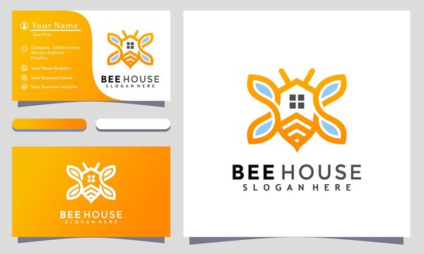 Honey Bee House  logo Designs vector illustration, Business card template