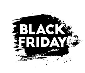 Black friday. Text. Big shopping sale. Ink painting. Vector artwork. Black and white. Splash water paint. Poster, banner, print. Advertising design, branding, logo label