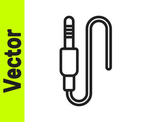 Black line Audio jack icon isolated on white background. Audio cable for connection sound equipment. Plug wire. Musical instrument. Vector.
