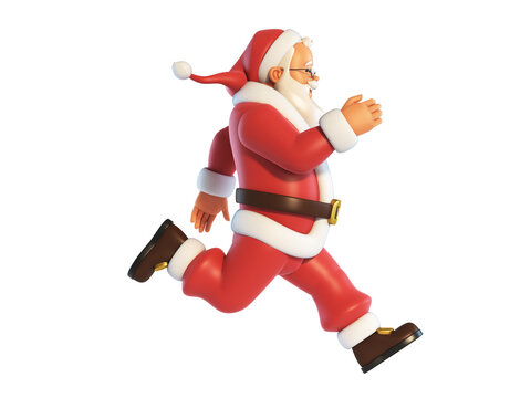Santa Claus running isolated on white background 3d rendering