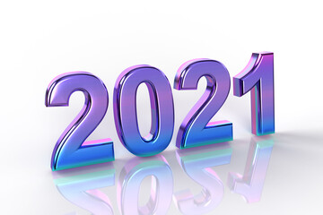 New Year's Eve. Shiny purple and blue lettering 2021 on a white background.