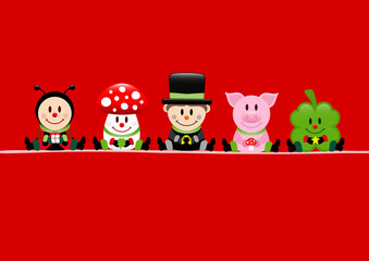 Karte Marienkäfer Fliegenpilz Schornsteinfeger Schwein Und Kleeblatt Rot