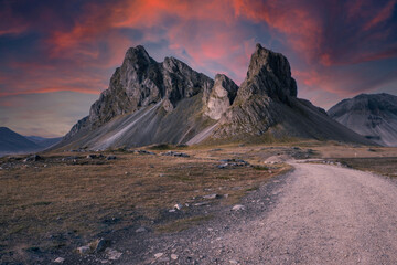 sunset in the Eystrahorn mountains