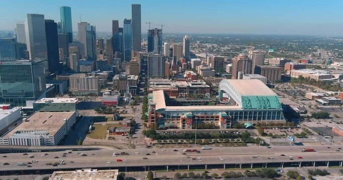 Aerial view of downtown Houston and surrounding landscape. This video was filmed in 4k for best image quality.