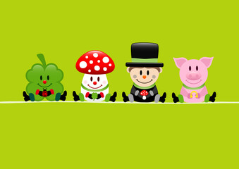 Kleeblatt Fliegenpilz Schornsteinfeger Und Schwein Grün