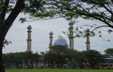 Beautiful view of Achmad Bakrie mosque in Kisaran, North Sumatera, Indonesia