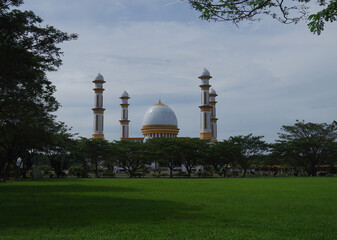 Beautiful view of Achmad Bakrie mosque in Kisaran, North Sumatera, Indonesia