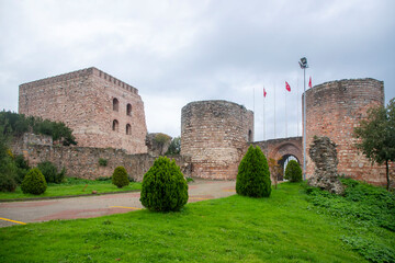 Fototapeta na wymiar GEBZE, TURKEY: Eskihisar castle, which was used by the Ottomans in order to protect the harbor during the Byzantine period, is a place for tourists